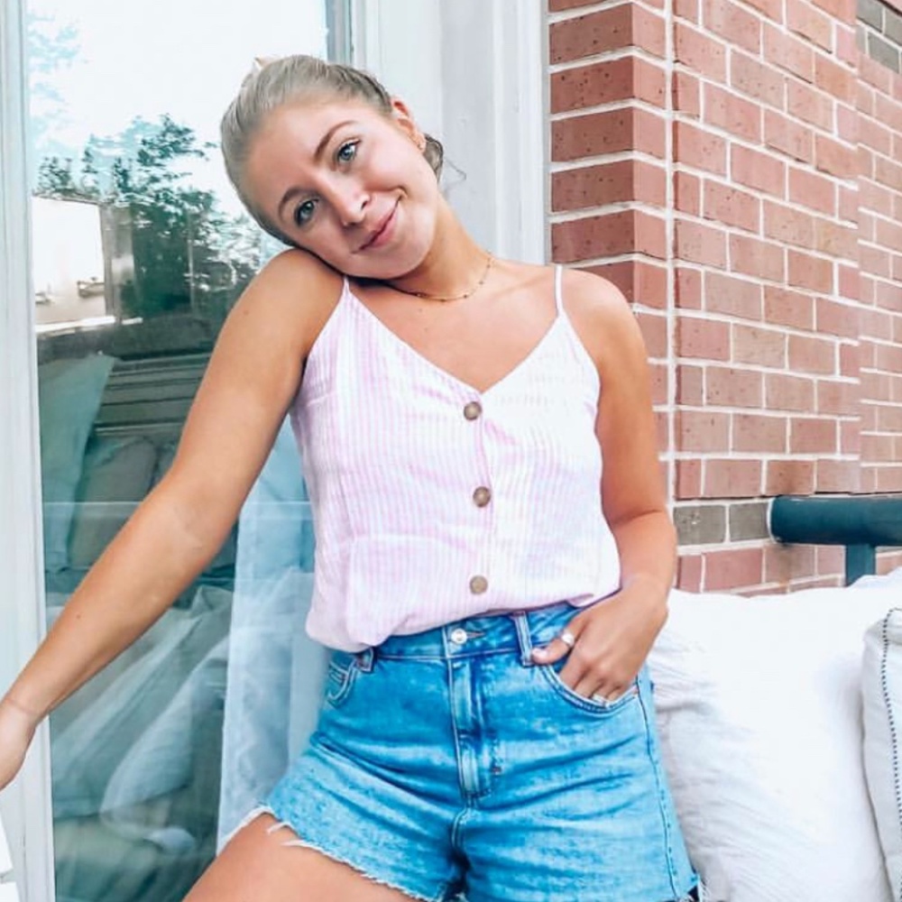 Pink Striped Button Tank